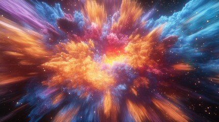 Poster - Dynamic Abstract Explosion of Vibrant Colors in Cosmic Space Background