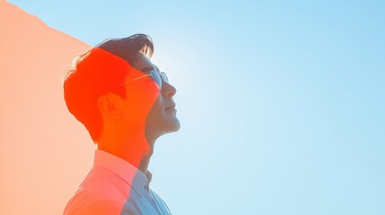 Poster - Korean Man in Sunglasses with Bright Silhouette and Blue Sky Backdrop