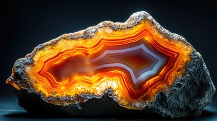 Poster - stunning backlit orange agate crystal cross section showcasing intricate patterns and vibrant colors