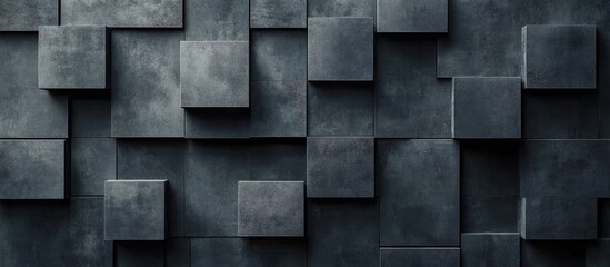 Poster - Textured dark gray concrete wall with three-dimensional geometric shapes and ample copy space for design or advertising applications.