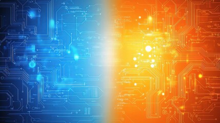 Poster - Blue and Orange Circuit Board Background with Dynamic Lines