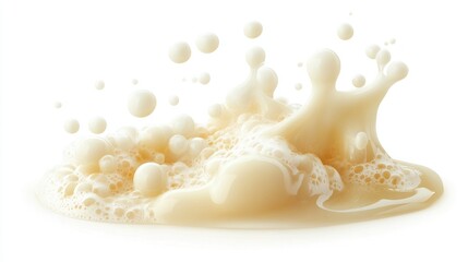 Poster - Creamy abstract splash with bubbles on a white background highlighting texture and fluidity for artistic and commercial use.