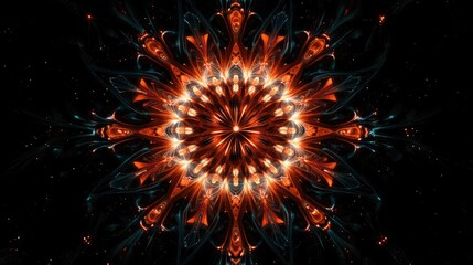 Poster - Vibrant abstract fireworks display radiating intricate patterns on a dark background for festive celebrations and artistic visuals.