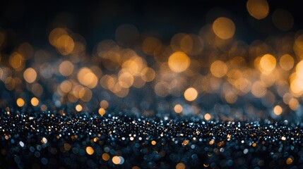 Poster - Elegant Dark Blue and Gold Bokeh Background with Sparkling Glitter for Holiday and Festive Design Themes