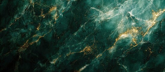 Poster - Dark green marble texture with golden flecks ideal for backgrounds and design elements featuring ample copyspace for text or branding