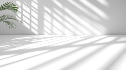 Aufkleber - Sunlight is streaming through window and creating shadows on white wall in empty room with white floor