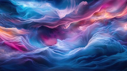 Poster - Dramatic abstract sky scene with swirling clouds in vibrant colors depicting a hyper-realistic and otherworldly atmosphere