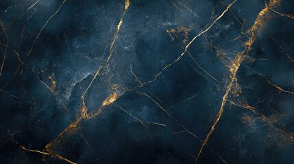 Poster - Dark blue marble texture with elegant golden veins suitable for backgrounds and design projects