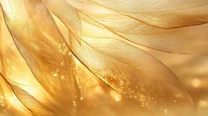 Poster - Luminous golden silk drapes cascading softly, radiant particles dancing, presenting elegant abstract luxury texture background