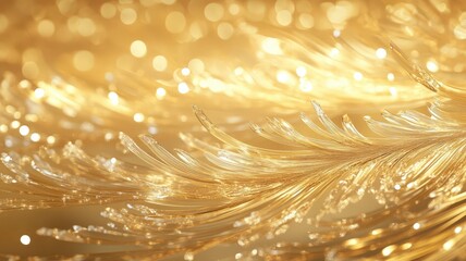 Poster - Luminous gold silk drapes cascading softly, radiant particles dancing, presenting elegant abstract luxury texture background