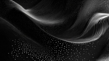 Poster - Abstract Waves with Dots in Black and White Fluid Motion Background for Modern Design and Digital Art