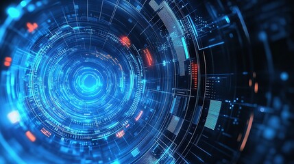 Poster - Abstract Blue Technology Background Showcasing Data Circles and Lines