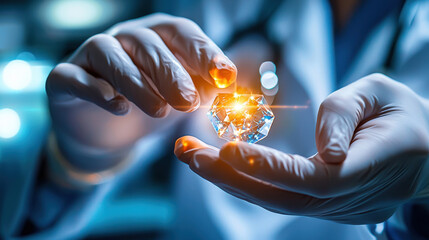 Aufkleber - medical professional in gloves holds sparkling diamond, showcasing advanced technology and precision. scene conveys sense of innovation and care in healthcare