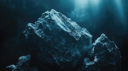 Poster - Dark blue abstract background with light effects and grunge texture resembling natural stone or mineral formations in a mystical atmosphere