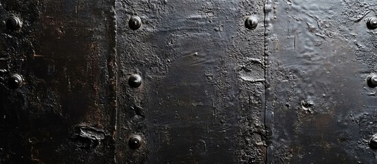 Poster - Textured black cement wall with metal nails creating an industrial backdrop for empty space ideal for text or graphic overlay