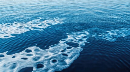 Poster - Aerial view of serene ocean surface showcasing intricate white patterns amidst deep blue water reflections