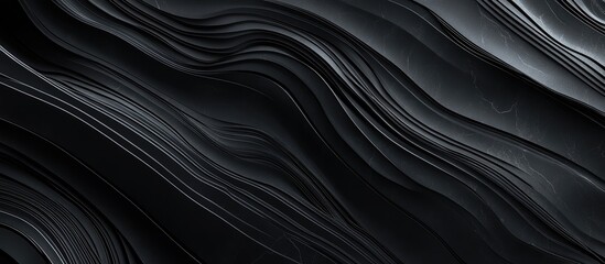 Poster - Abstract dark gray marble stone texture background with flowing stripes and empty space for text or design elements in a panoramic format