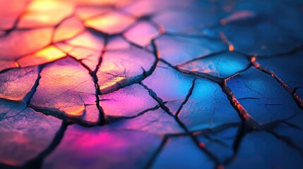 Poster - Illuminated abstract cracked ice surface with vibrant colors highlighting texture and depth for artistic backgrounds or designs
