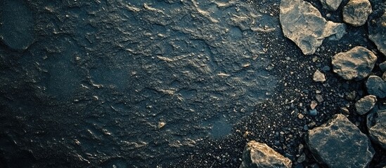 Poster - Dark gray gravel surface with textured details and ample negative space for customizable text or graphic overlays