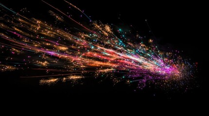 Poster - Vibrant multicolored fireworks bursting in a dark night sky creating a stunning visual spectacle of light and color