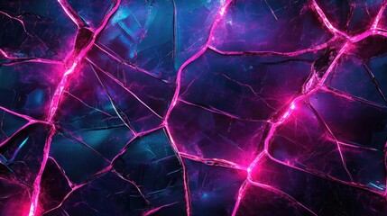 Fototapete - Futuristic Cyberpunk Abstract Background with Neon Cracks and Glowing Light Effects in Vibrant Colors
