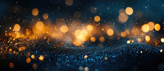 Poster - Dark sparkling bokeh background with shimmering lights ideal for festive designs and customizable text space for creative projects