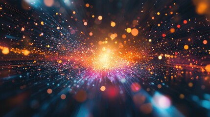 Fototapete - Luminous Abstract Background with Dynamic Colorful Glows and Sparkling Particles in Motion