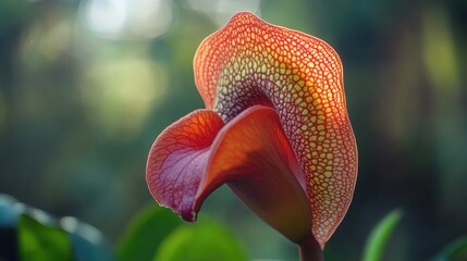 Poster - Vibrant exotic flower showcasing intricate details in a serene garden setting surrounded by soft natural light