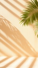 Aufkleber - Palm leaves casting soft shadows across peach toned surface, evoking bright summer tropical atmosphere background