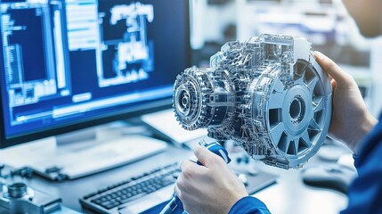 Poster - Team of Engineers Collaborating on Innovative Engine Design Project