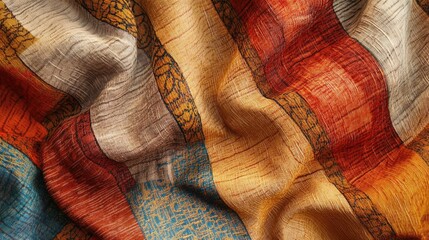Poster - Aerial view of vibrant textiles from Burkina Faso featuring rich colors and textures ideal for creative design and advertising uses