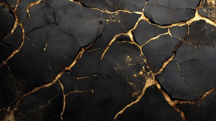 Poster - Elegant abstract cracked texture featuring intricate lines and luxurious golden accents on a dark background.
