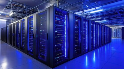 Poster - Modern Data Center with Sleek Network Servers in High-Tech Environment