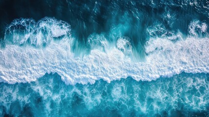 Poster - Aerial view of dynamic ocean waves with clear space for text and branding opportunities in a coastal setting.