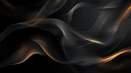 Poster - Elegant Abstract Dark Background with Flowing Smoke and Golden Particles for Creative Designs and Artistic Projects