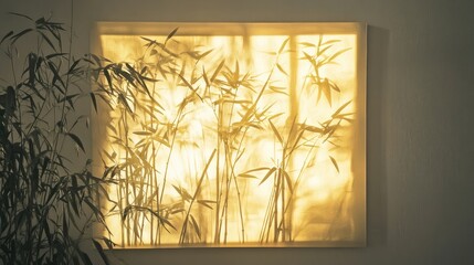 Poster - Bamboo Backlit Artwork Creating Warm Ambient Light in Modern Interior Decor