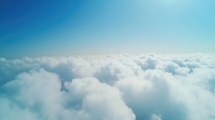Poster - Aerial perspective of bright blue sky filled with soft fluffy clouds ideal for promotional or inspirational text use