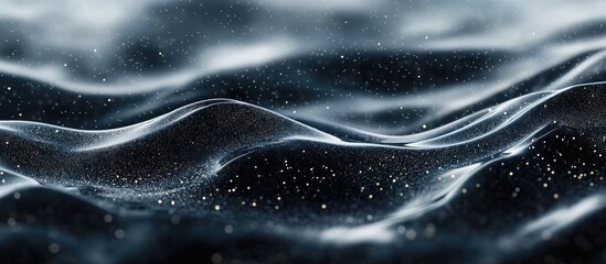 Poster - Elegant Dark Underwater Abstract Background with Wavy Gray Surface and Fine Particles Ideal for Product Placement and Text Overlay