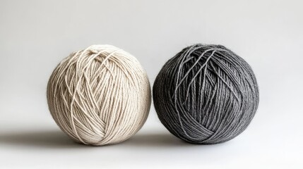 Poster - Gray and beige yarn balls for knitting displaying soft textures for craft projects and home decor