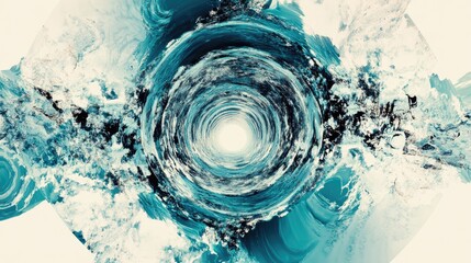 Fototapete - Abstract Swirling Blue and White Circular Design with Warped Textures and Dynamic Visual Depth