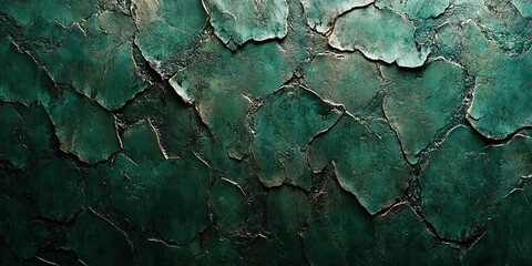 Poster - Textured green wall surface with cracked patterns and distinct shades of color in artistic design
