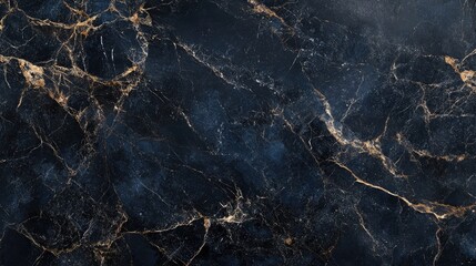 Poster - Elegant Dark Blue and Black Marble Stone Texture with Golden Veins for Sophisticated Design Backgrounds