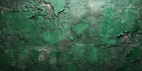 Poster - Distressed green wall texture showcasing peeling paint and weathered surface details in natural light