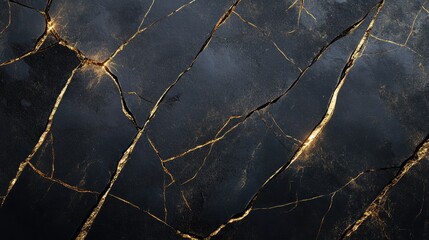 Poster - Elegant abstract cracked texture background featuring fine lines with luxurious golden accents on a dark surface.