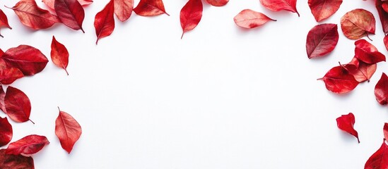 Poster - Autumn Red Leaves Bordering White Space Ideal for Seasonal Promotions or Design Projects