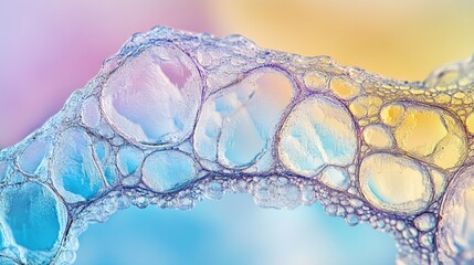 Poster - Colorful abstract close-up of an ice crystal cross section showcasing intricate cracks and bubbles in vibrant shades