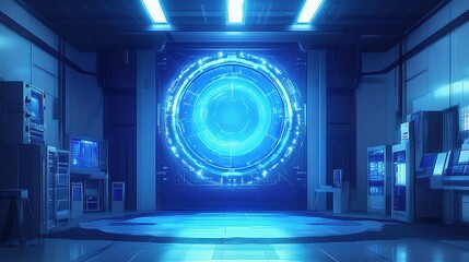 Poster - Abstract Blue Light Effect Background with Futuristic Elements