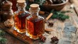 © ArtificialHorizons - Baltic amber liqueur bottles on wooden table for natural remedies and wellness lifestyle promoting health benefits of herbal drinks
