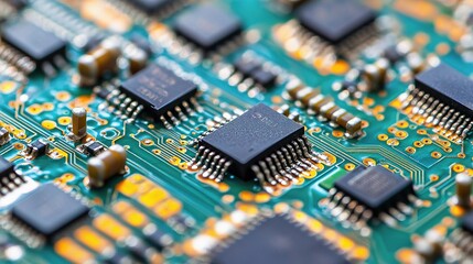Poster - Detailed Close-up of Printed Circuit Board with Electronic Elements