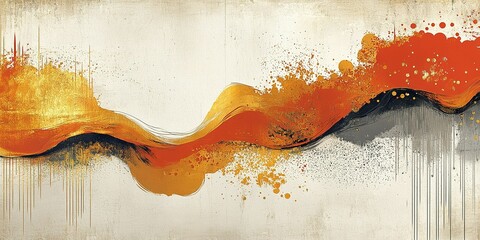 Poster - Abstract art with warm colors and dynamic wave patterns on a textured background